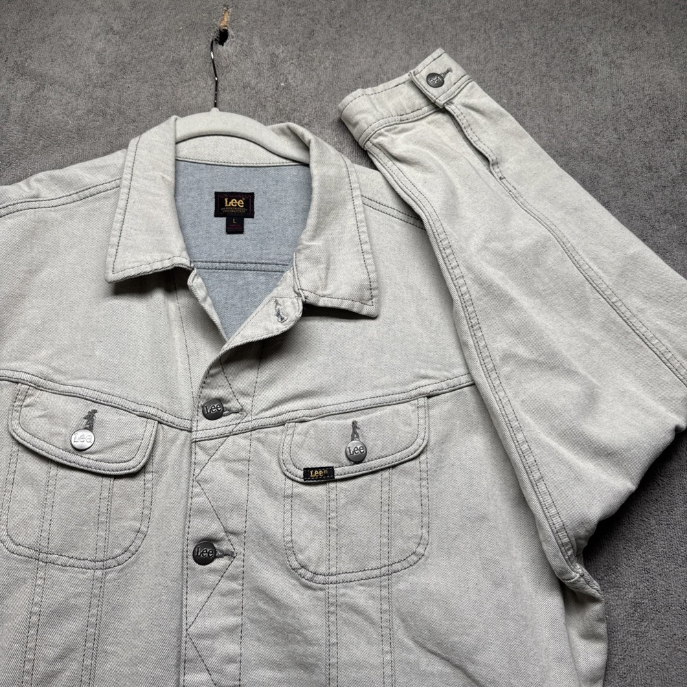 Lee Light Gray Denim Trucker Jacket Men's Large Y2K Vintage Western Streetwear‎